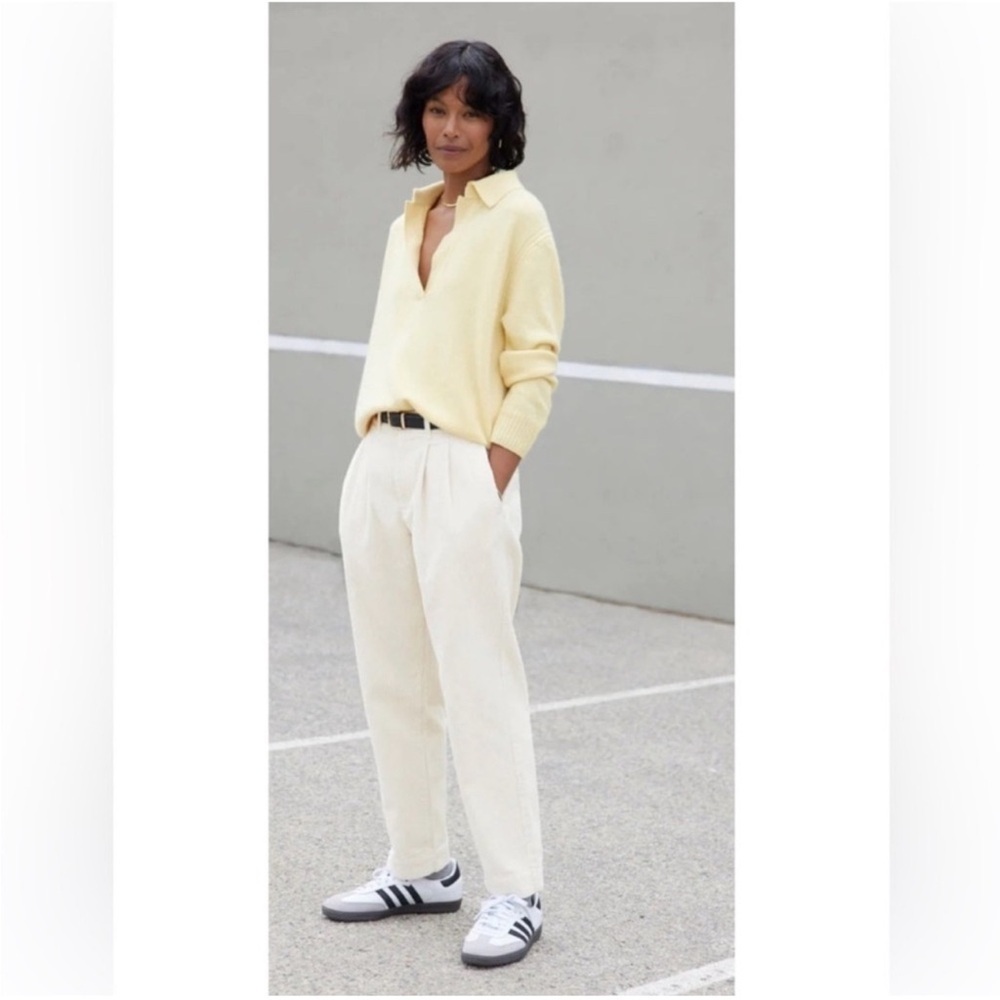 AYR The Metropolitan Hi-Rise Pleated Corduroy Trousers Pants in Ivory Size 8